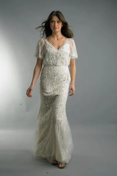 Basix Black Label Short Sleeve Sequin Evening Gown In Gray