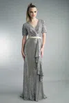 Basix Black Label Short Sleeve Sequin Gown In Gray