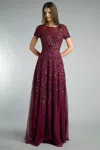 Basix Black Label Short Sleeve Sequined Evening Gown