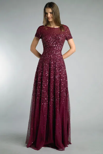 Basix Black Label Short Sleeve Sequined Evening Gown