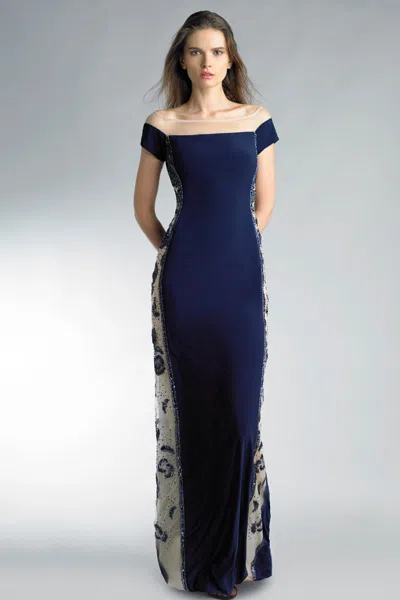 Basix Black Label Short Sleeve Stretch Evening Gown