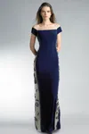 Basix Black Label Short Sleeve Stretch Evening Gown In Blue