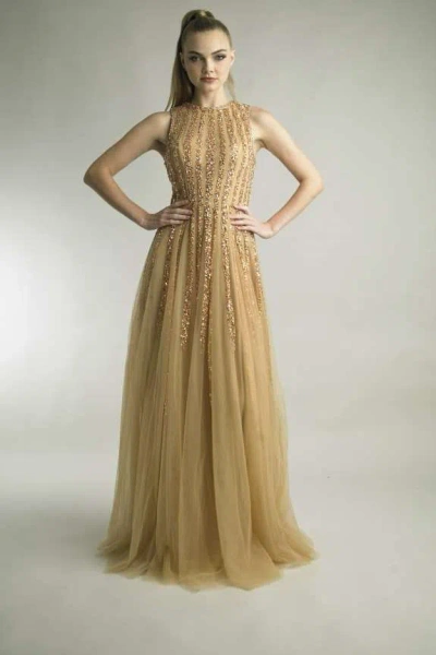 Basix Black Label Sleeveless A-line Crystal Beaded Gown In Black