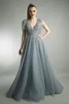 Basix Black Label Sleeveless A-line Embellished Gown In Gray