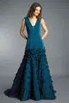 Basix Black Label Sleeveless Ball Gown With Flowers In Blue