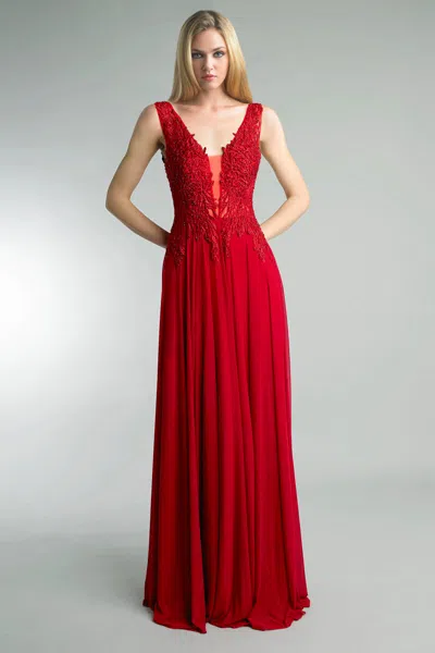 Basix Black Label Sleeveless Beaded Embroidered Gown In Red