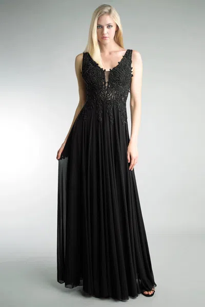 Basix Black Label Sleeveless Beaded Embroidered Gown In Black