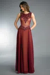 Basix Black Label Sleeveless Beaded Evening Dress In Burgundy