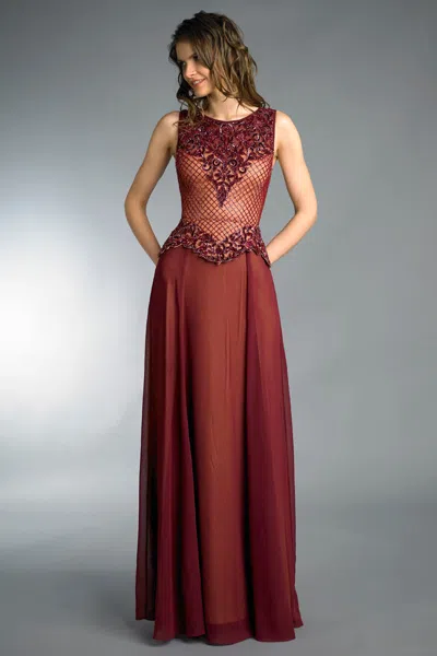 Basix Black Label Sleeveless Beaded Evening Dress In Burgundy