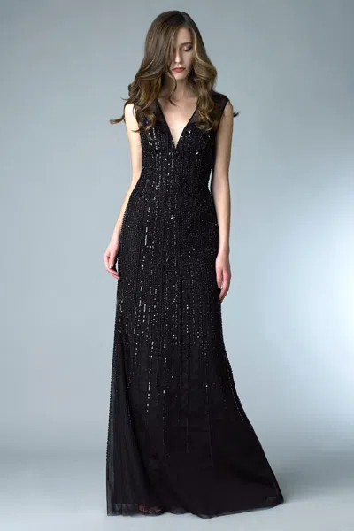 Basix Black Label Sleeveless Beaded Evening Gown