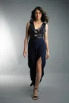 Basix Black Label Sleeveless Beaded Gown In Blue