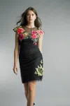Basix Black Label Sleeveless Cocktail Dress With Floral Applicque In Multi