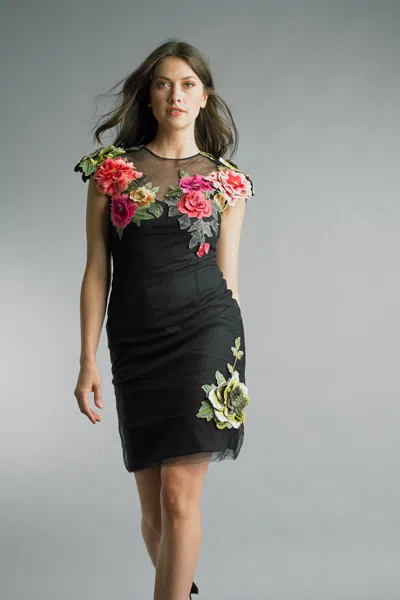 Basix Black Label Sleeveless Cocktail Dress With Floral Applicque In Multi