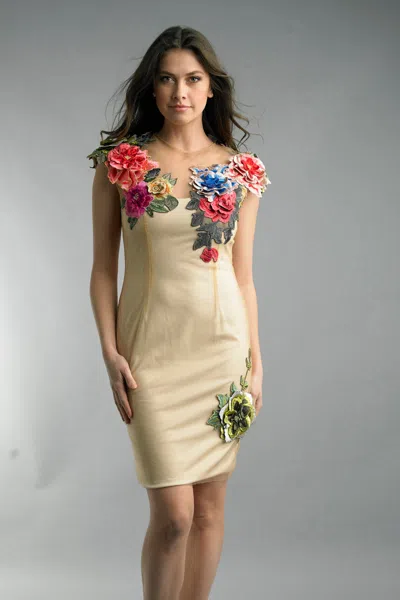 Basix Black Label Sleeveless Cocktail Dress With Floral Applicque In Neutral
