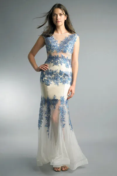 Basix Black Label Sleeveless Embroidered Evening Dress