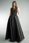 Basix Black Label Sleeveless Embroidered Evening Dress In Black