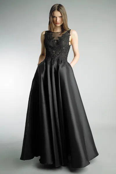 Basix Black Label Sleeveless Embroidered Evening Dress In Black