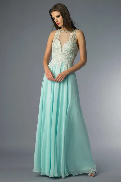 Basix Black Label Sleeveless Embroidered Evening Dress In Green