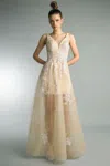 Basix Black Label Sleeveless Embroidered Evening Gown