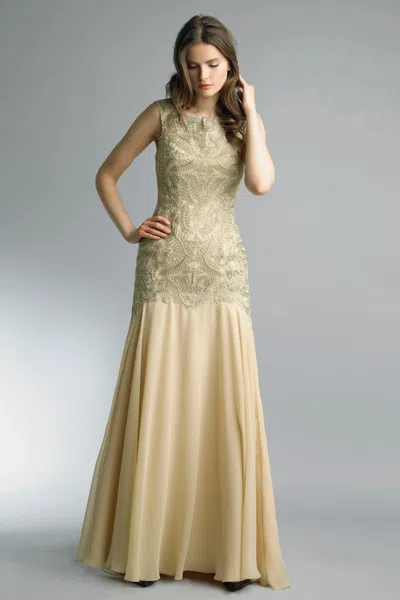 Basix Black Label Sleeveless Embroidered Gown In Green