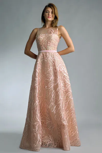 Basix Black Label Sleeveless Evening Dress With Embroidered Fabric