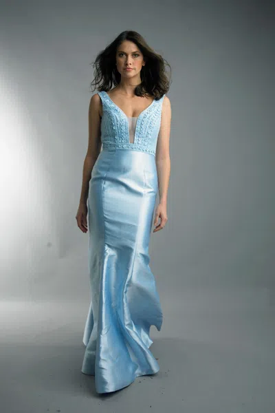 Basix Black Label Sleeveless Evening Gown In Blue