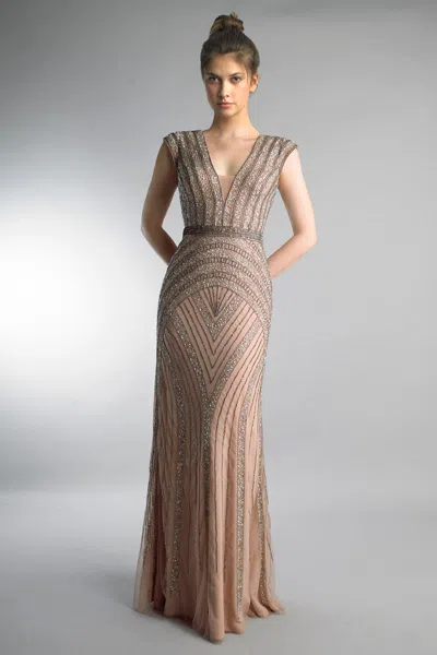 Basix Black Label Sleeveless Evening Gown In Brown