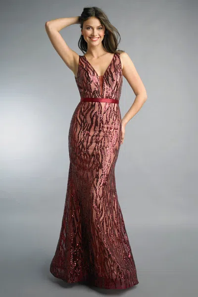 Basix Black Label Sleeveless Evening Gown With Belt