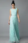 Basix Black Label Sleeveless Evening Gown With Laser Cut Floral Fabric