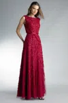 Basix Black Label Sleeveless Evening Gown With Laser Cut Floral Fabric