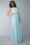 Basix Black Label Sleeveless Evening Gown With Laser Cut Floral Fabric