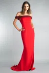 Basix Black Label Sleeveless Evening Gown With Pearl Embelished Bust In Red