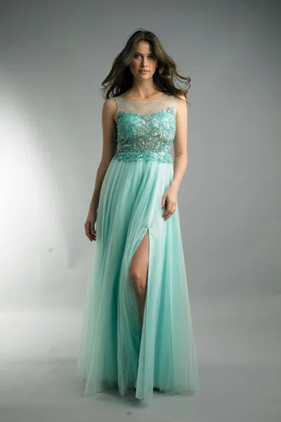Basix Black Label Sleeveless Evening Gown With Sequins In Green