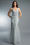 Basix Black Label Sleeveless Floral Beaded Gown In Gray