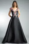 Basix Black Label Sleeveless Floral Embellished Gown In Black