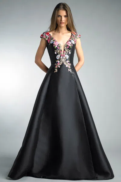 Basix Black Label Sleeveless Floral Embellished Gown In Black