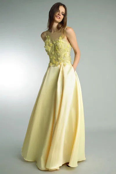 Basix Black Label Sleeveless Floral Evening Gown In Yellow