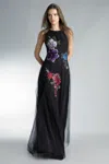 Basix Black Label Sleeveless Floral Gown In Black