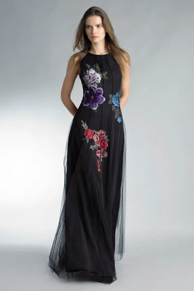 Basix Black Label Sleeveless Floral Gown In Black