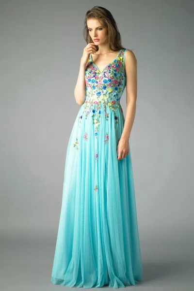 Basix Black Label Sleeveless Floral Gown In Blue