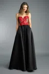 Basix Black Label Sleeveless Gown With Embroidered Top In Red
