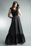 Basix Black Label Sleeveless Gown With Laser Cut Floral Motif Collar