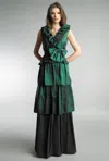 Basix Black Label Sleeveless Gown With Sash Belt In Green