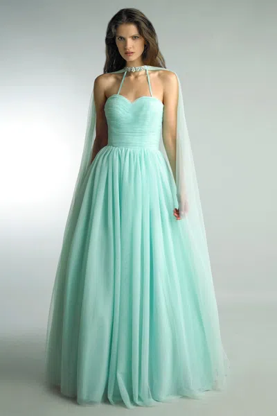 Basix Black Label Sleeveless Gown With Sheer Cape In Green