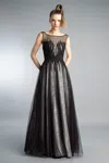 Basix Black Label Sleeveless Gown With Sheer Top In Black