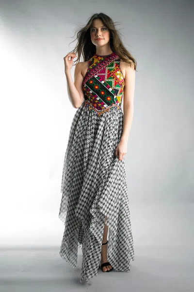 Basix Black Label Sleeveless Gown With Uneven Skirt In Animal Print