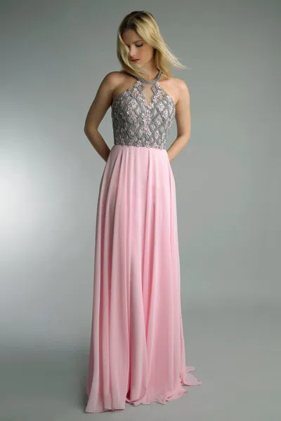 Basix Black Label Sleeveless Halter Evening Dress