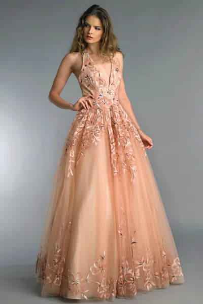 Basix Black Label Sleeveless Halter Evening Gown In Neutral