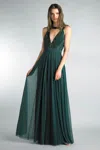 Basix Black Label Sleeveless Illusion Evening Gown In Green