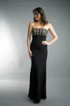 Basix Black Label Sleeveless Illusion Sheath Gown In Black